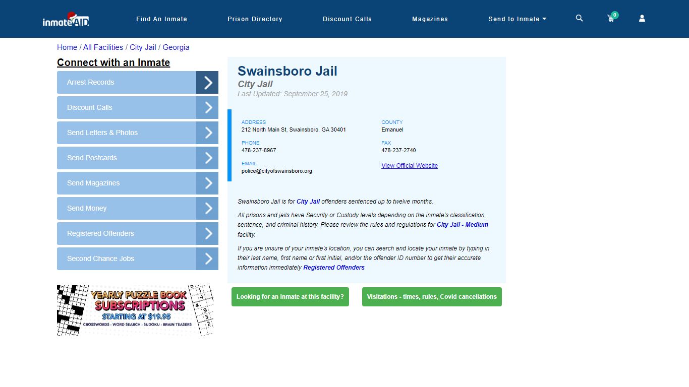 Swainsboro Jail | Inmate Locator